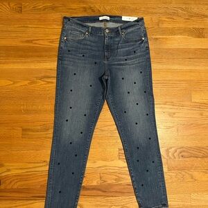 LOFT Blue Skinny Jeans with Black Polka Dots NWT